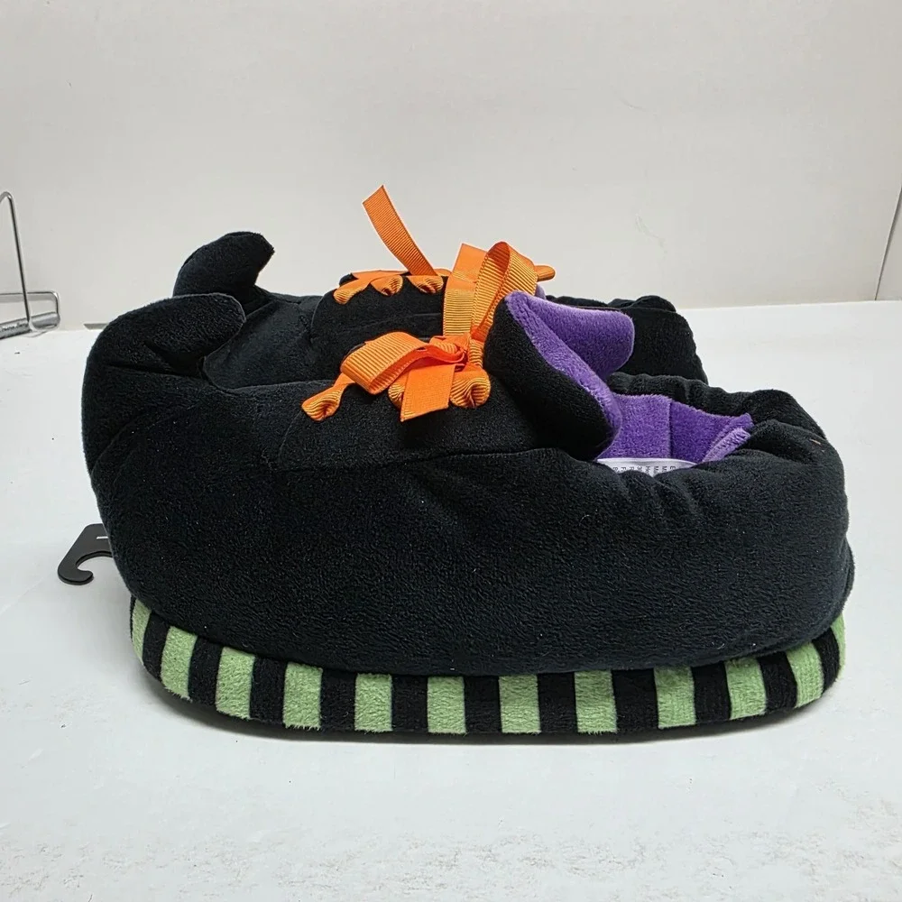 Halloween Witch Slippers Kids Size L 13-1 Black Orange Laces‎ Pointed Toe New